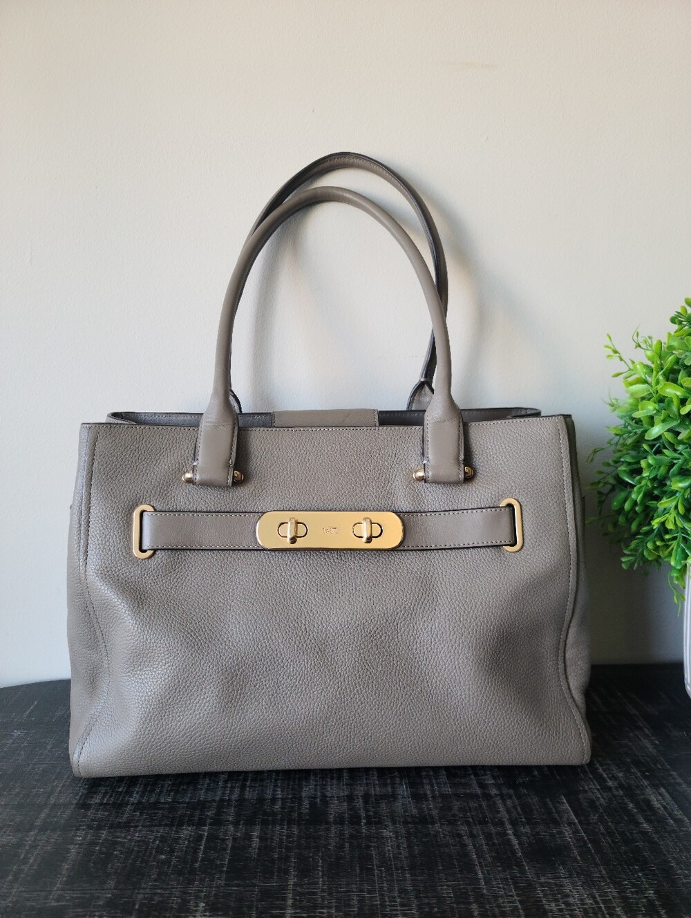 Coach Taupe Pebbled Leather Swagger Carryall Shoulder Bag #F36488 - Picture 2 of 12